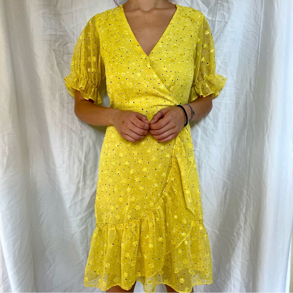 CODE X MODE Yellow Polka Dot Wrap Dress